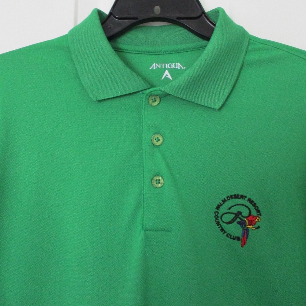 Antigua Mens S/S Palm Desert Resort C.C. Kelly Green Golf Polo Shirt NWOT -Large
